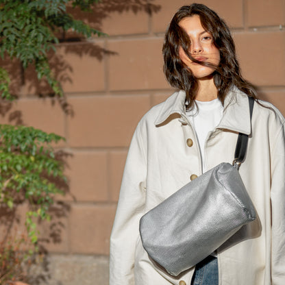 Embossed Silver Duffel