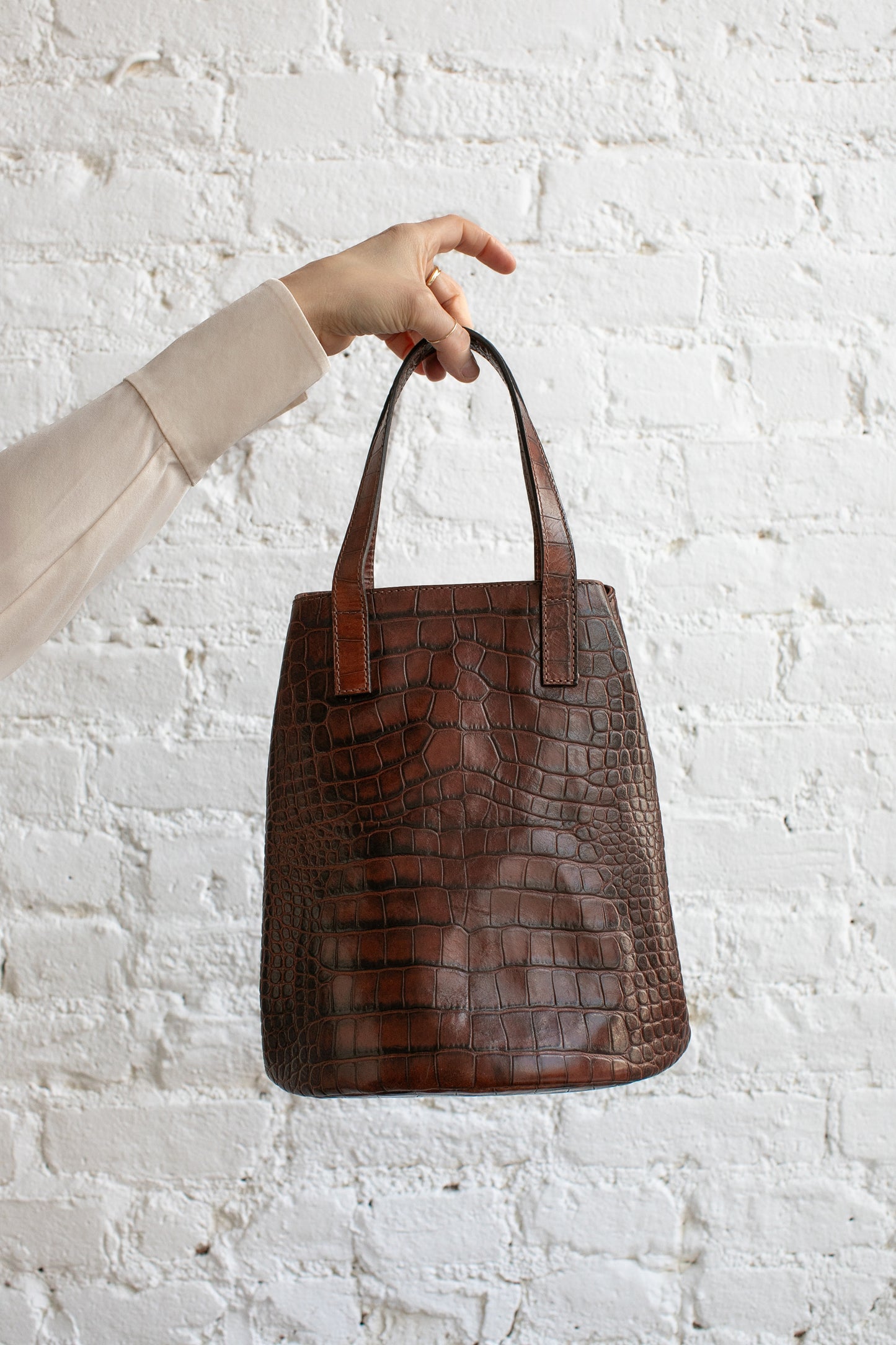 Embossed croc print bucket bag